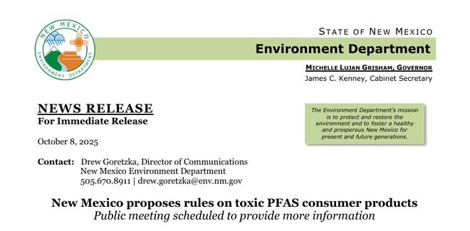 美国新墨西哥州拟推PFAS标签新规2027年起强制实施(图1)